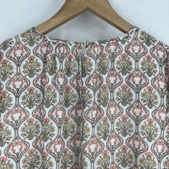 Loft Top Size Small White Tuilerie Floral Print Long Sleeve Ruffle Pleated Shirt - Picture 8 of 11